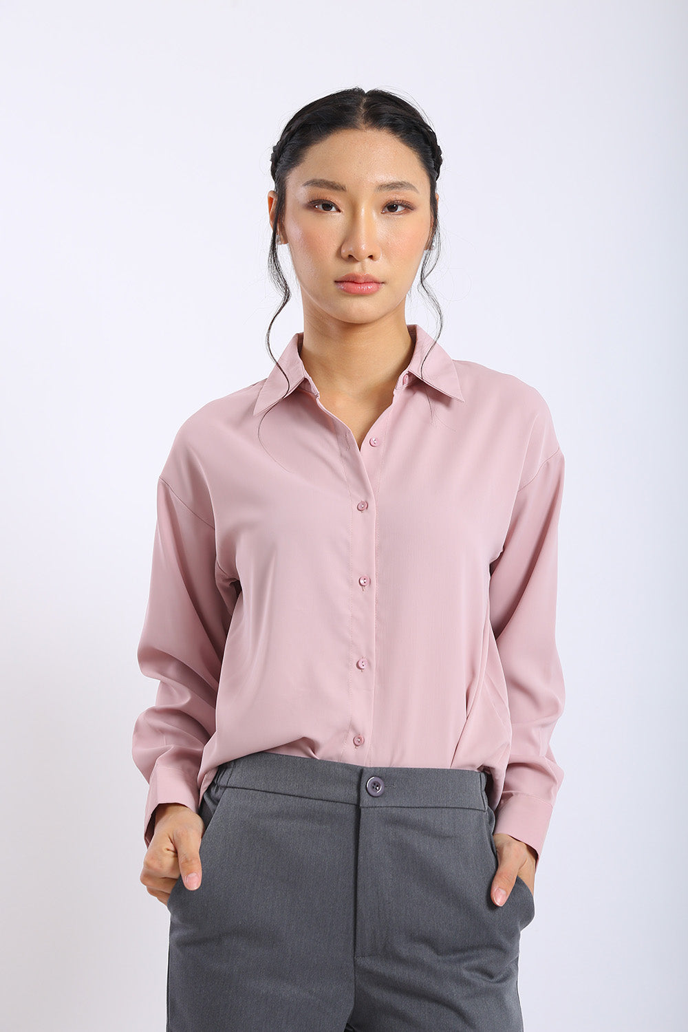 Erina Relaxed Button Shirt in Dusty Pink