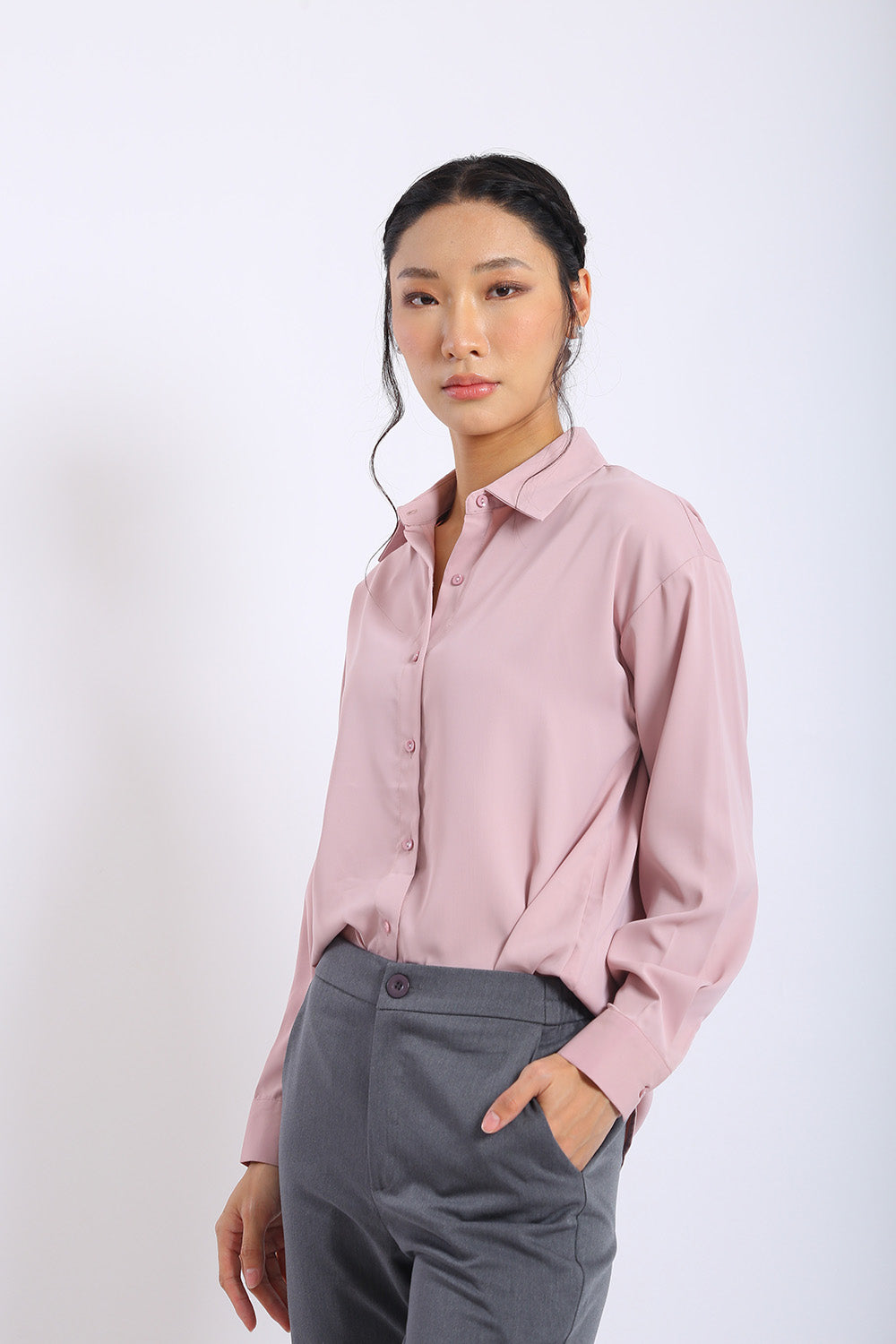 Erina Relaxed Button Shirt in Dusty Pink - Image 4
