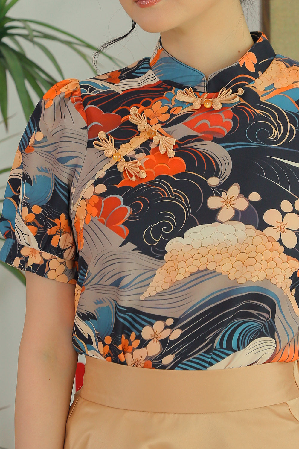 Kaida Oriental Wave Top in Midnight Bloom - Image 2