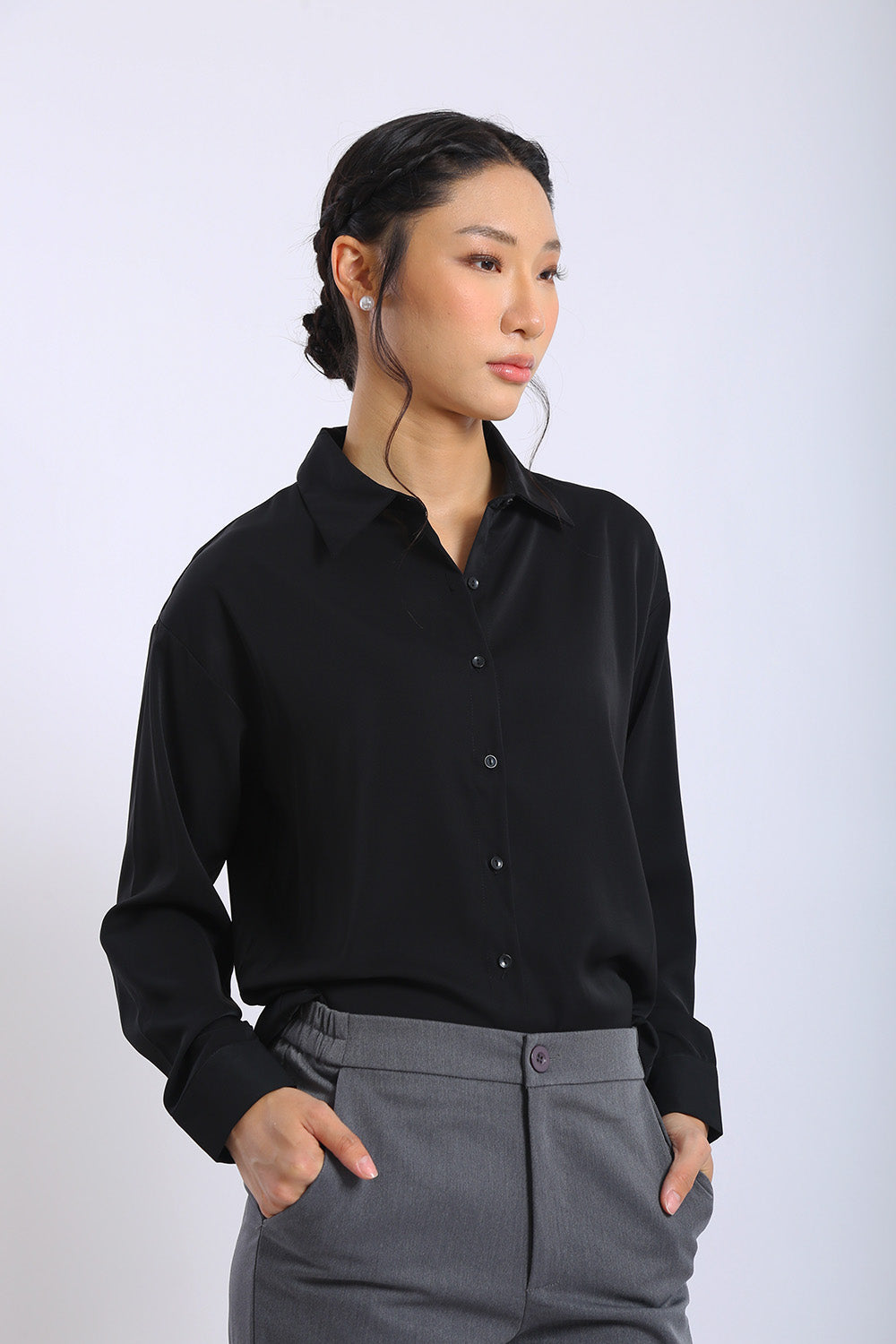 Erina Relaxed Button Shirt in Classic Black - Image 5