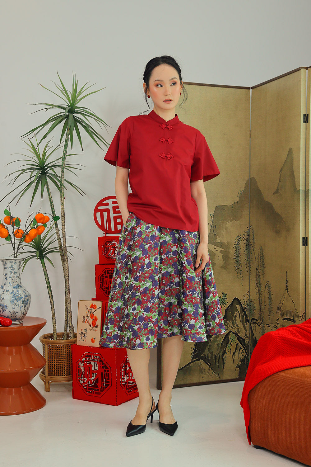 Elowen Luxe Midi Skirt in Autumn Garden - Image 5