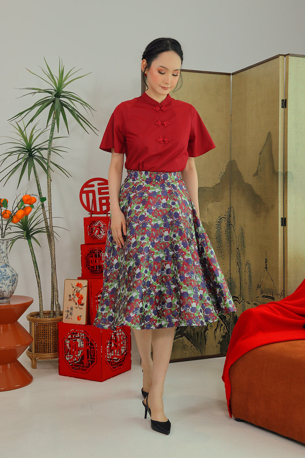 Elowen Luxe Midi Skirt in Autumn Garden - Image 6