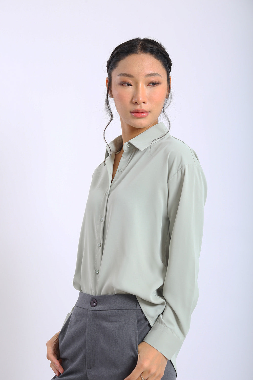 Erina Relaxed Button Shirt in Sage Green - Image 4
