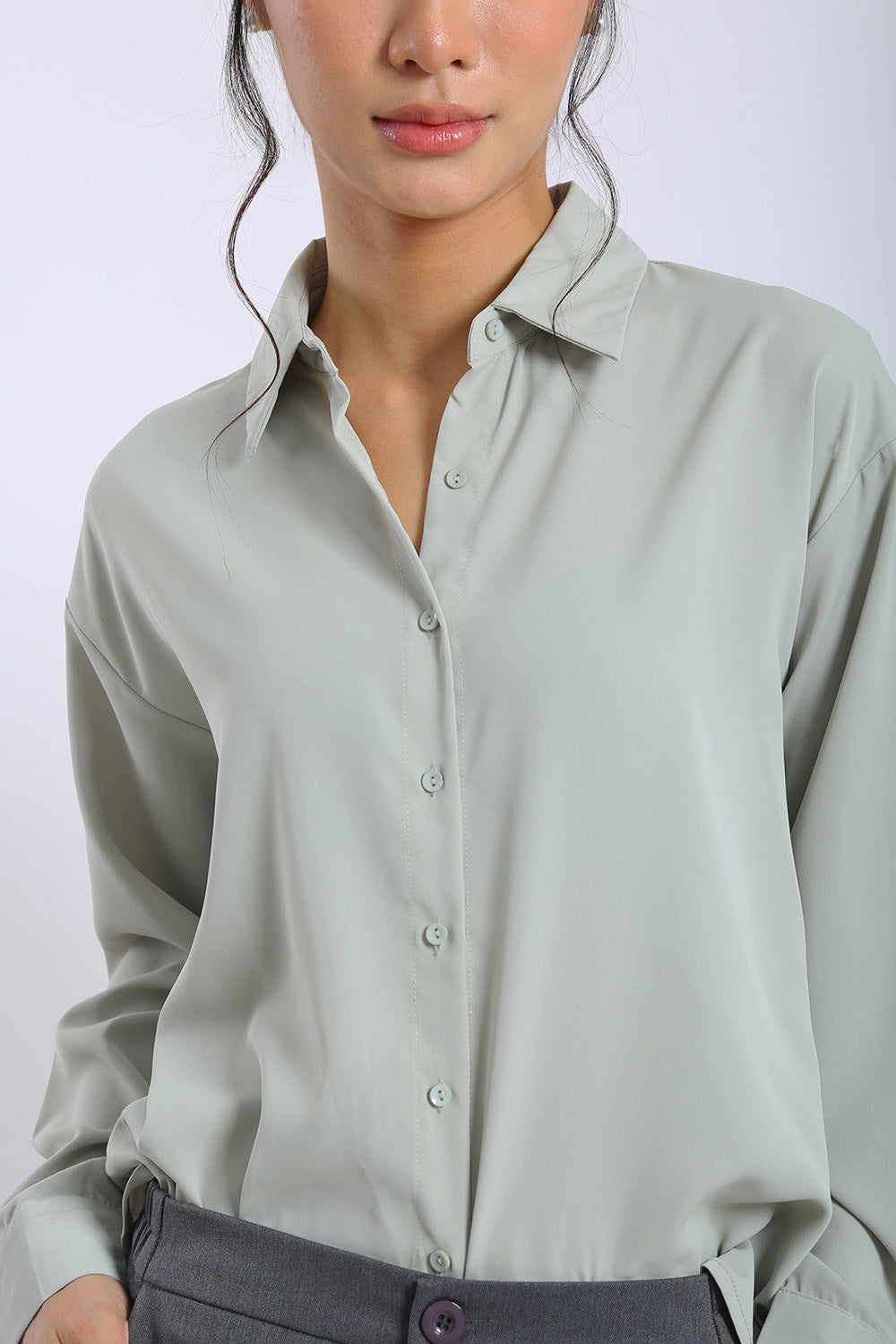 Erina Relaxed Button Shirt in Sage Green - Image 2