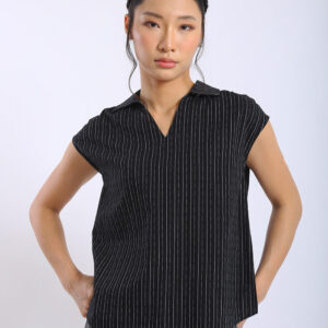 Lena Pinstripe Sleeveless Shirt in Black