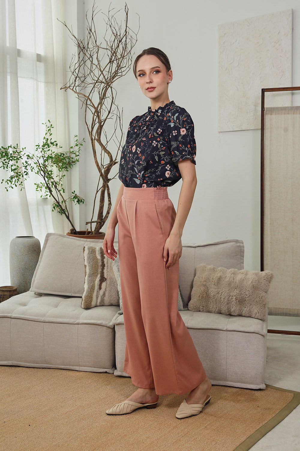 Mara High Waist Wide Leg Pants in Rosewood - Image 3
