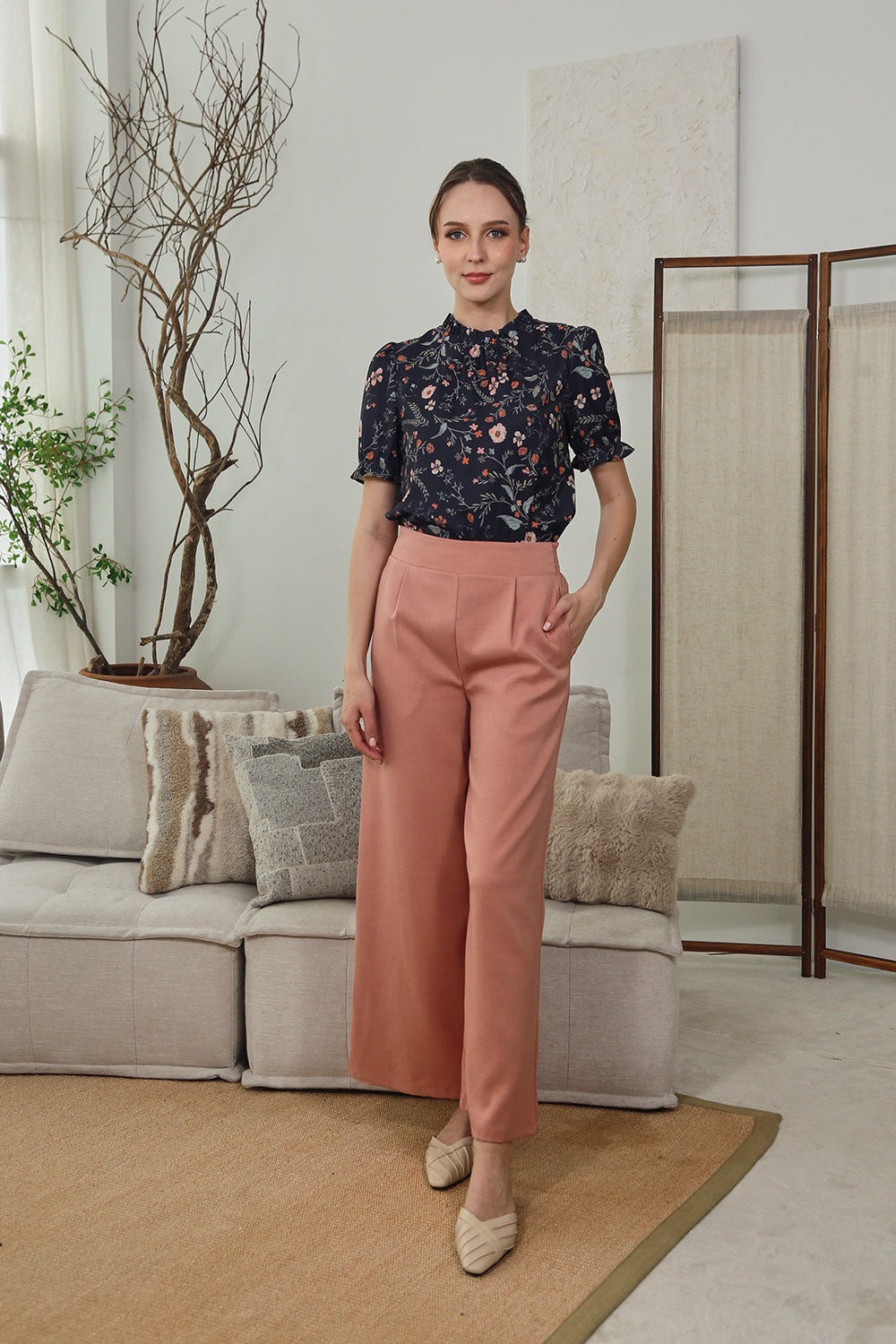 Mara High Waist Wide Leg Pants in Rosewood - Image 4