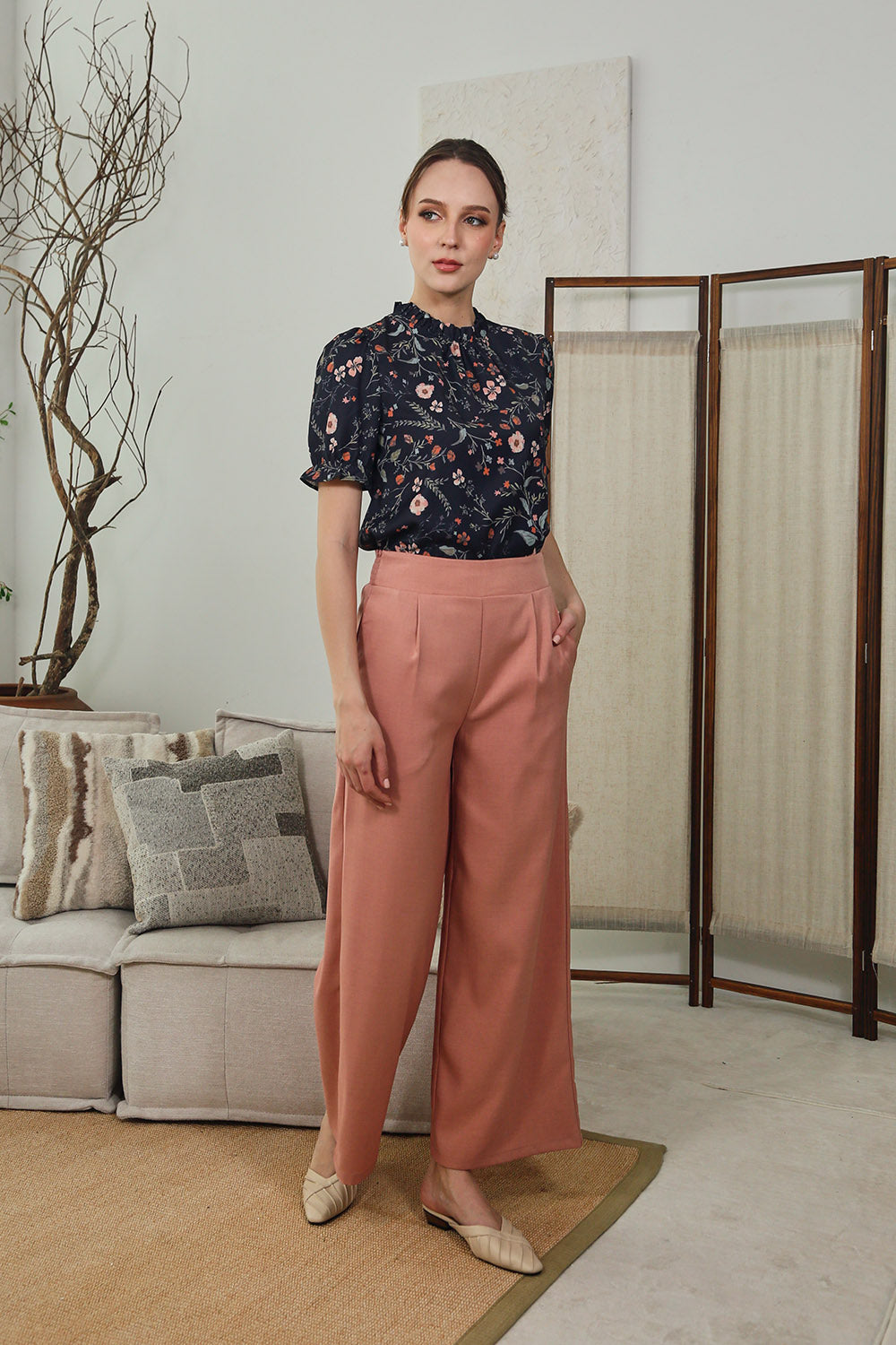 Mara High Waist Wide Leg Pants in Rosewood - Image 2