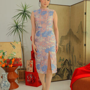 Fortune Cloud Cheongsam Midi Dress in Blush Bloom