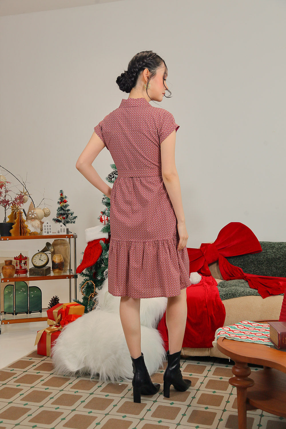 Poleen Midi Dress in Wine Mosaic - Image 6
