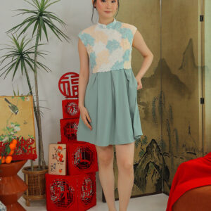 Meilyn Lace Cheongsam Mini Dress in Jade Mist