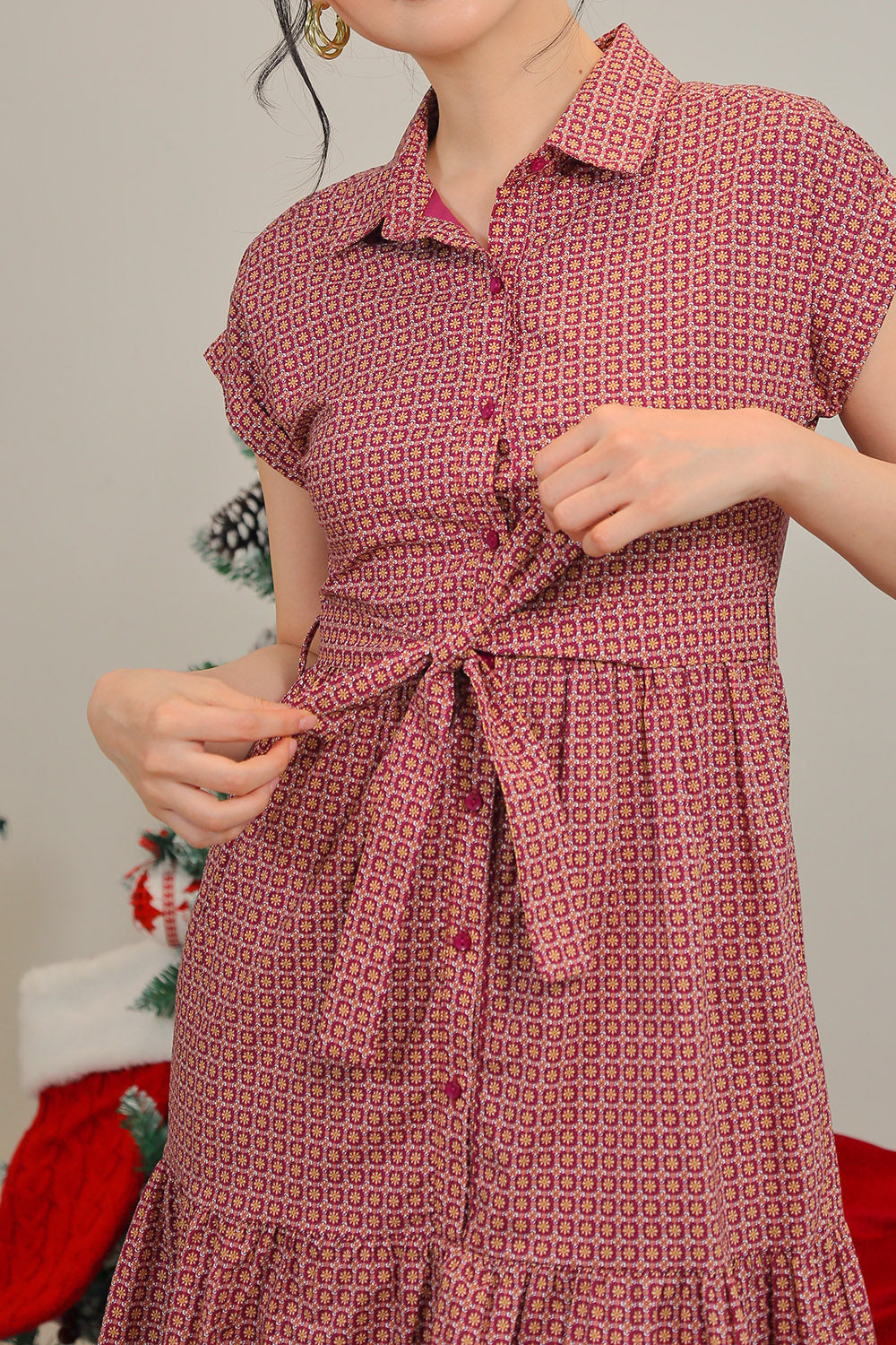 Poleen Midi Dress in Wine Mosaic - Image 2