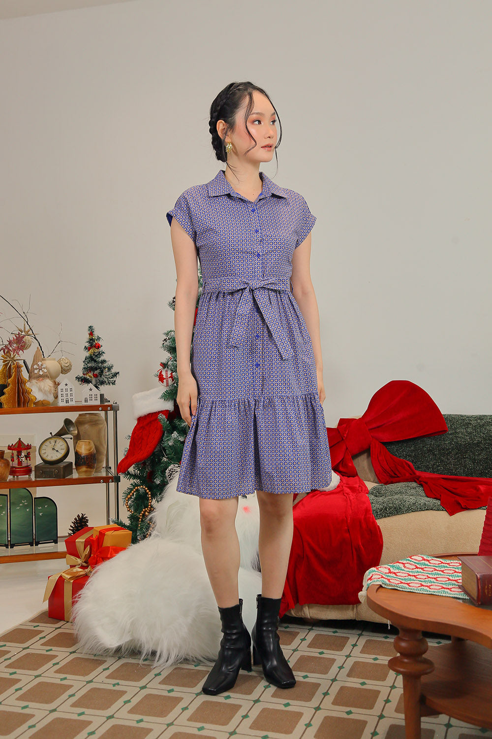 Poleen Midi Dress in Blue Mosaic - Image 2