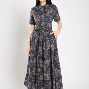 Manika Maxi Dress in Navy Blue Prints