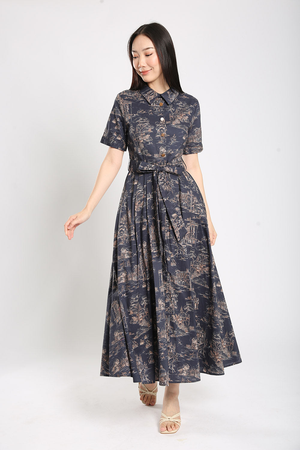 Manika Maxi Dress in Navy Blue Prints - Image 2