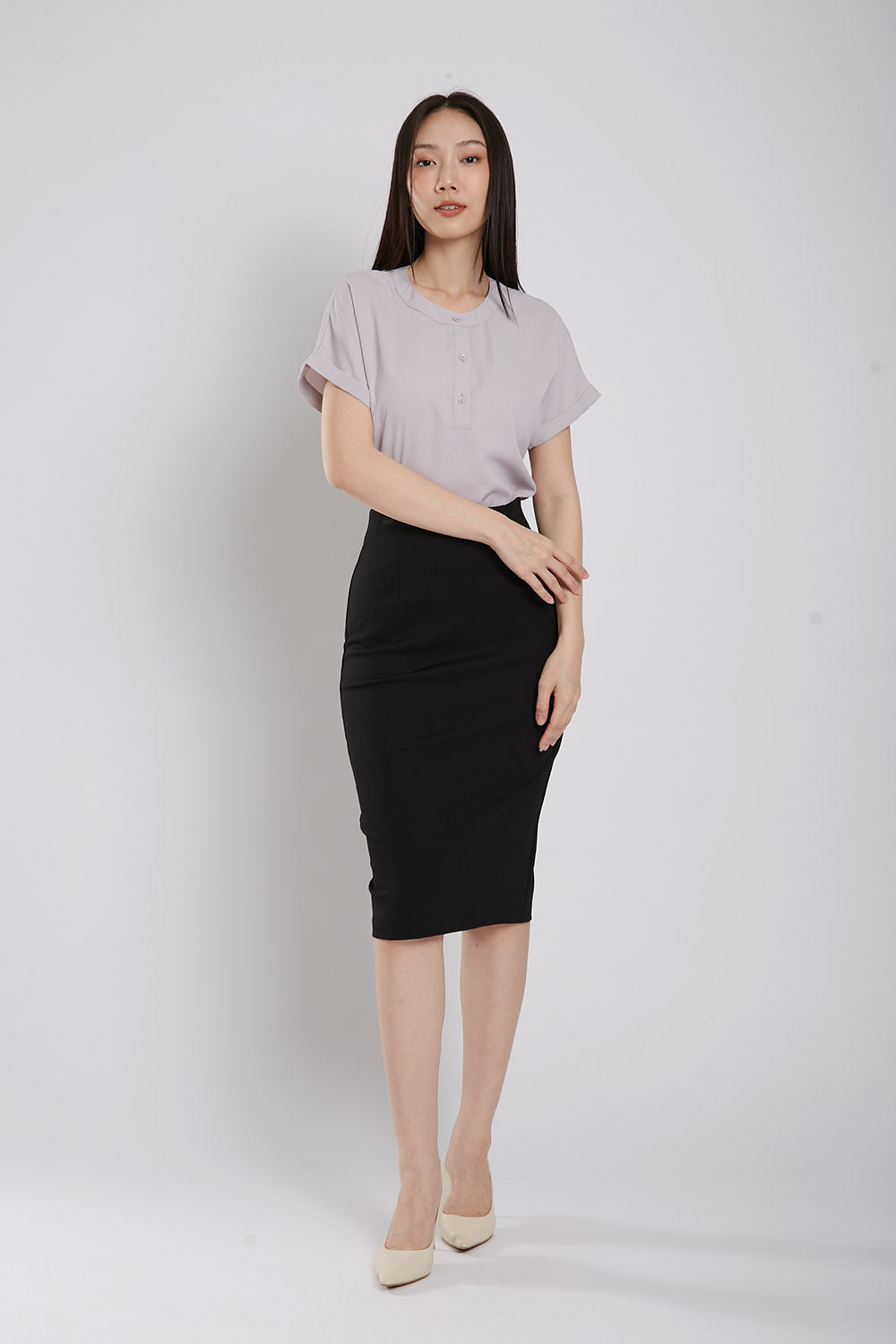 Thysha Ultra-Stretch Pencil Skirt in Black - Image 3