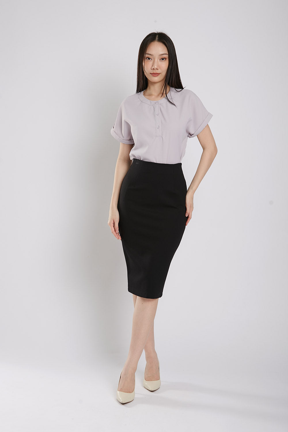 Thysha Ultra-Stretch Pencil Skirt in Black - Image 2