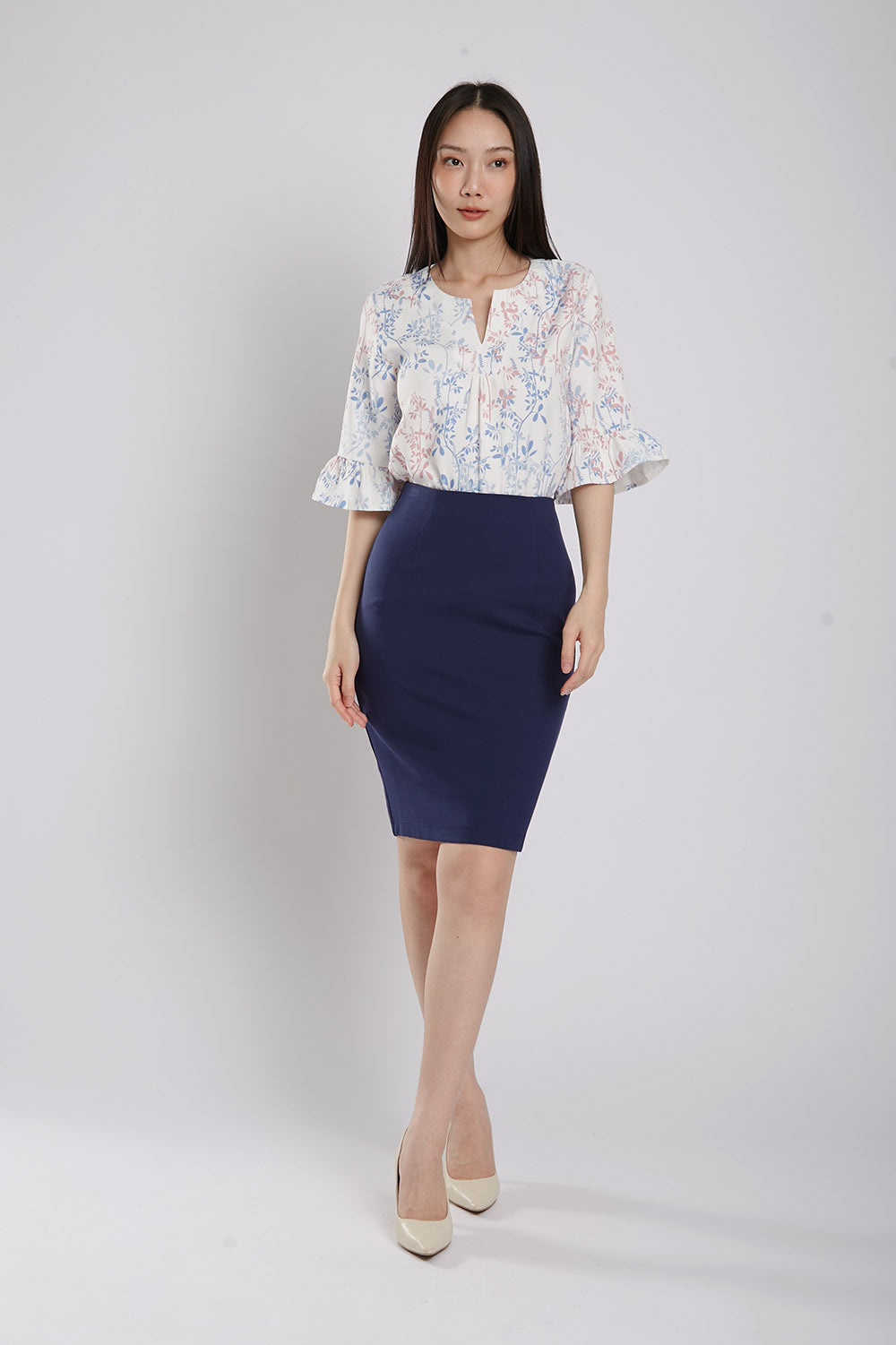 Lisette Pencil Ultra-Stretch Skirt in Navy Blue - Image 5