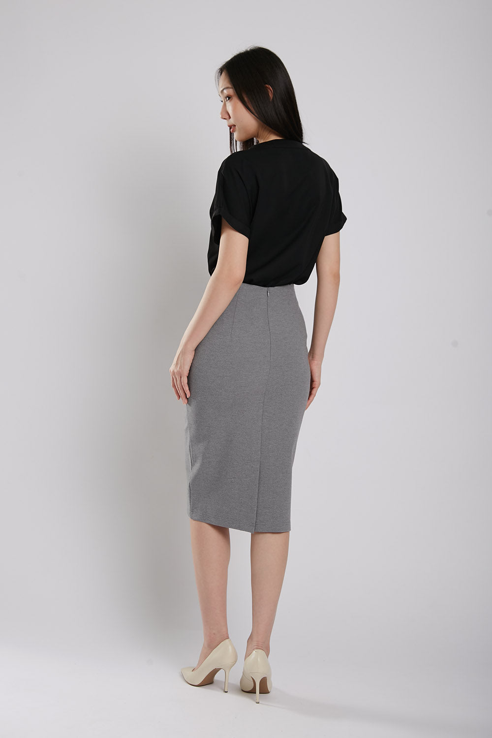 Thysha Ultra-Stretch Pencil Skirt in Grey - Image 4