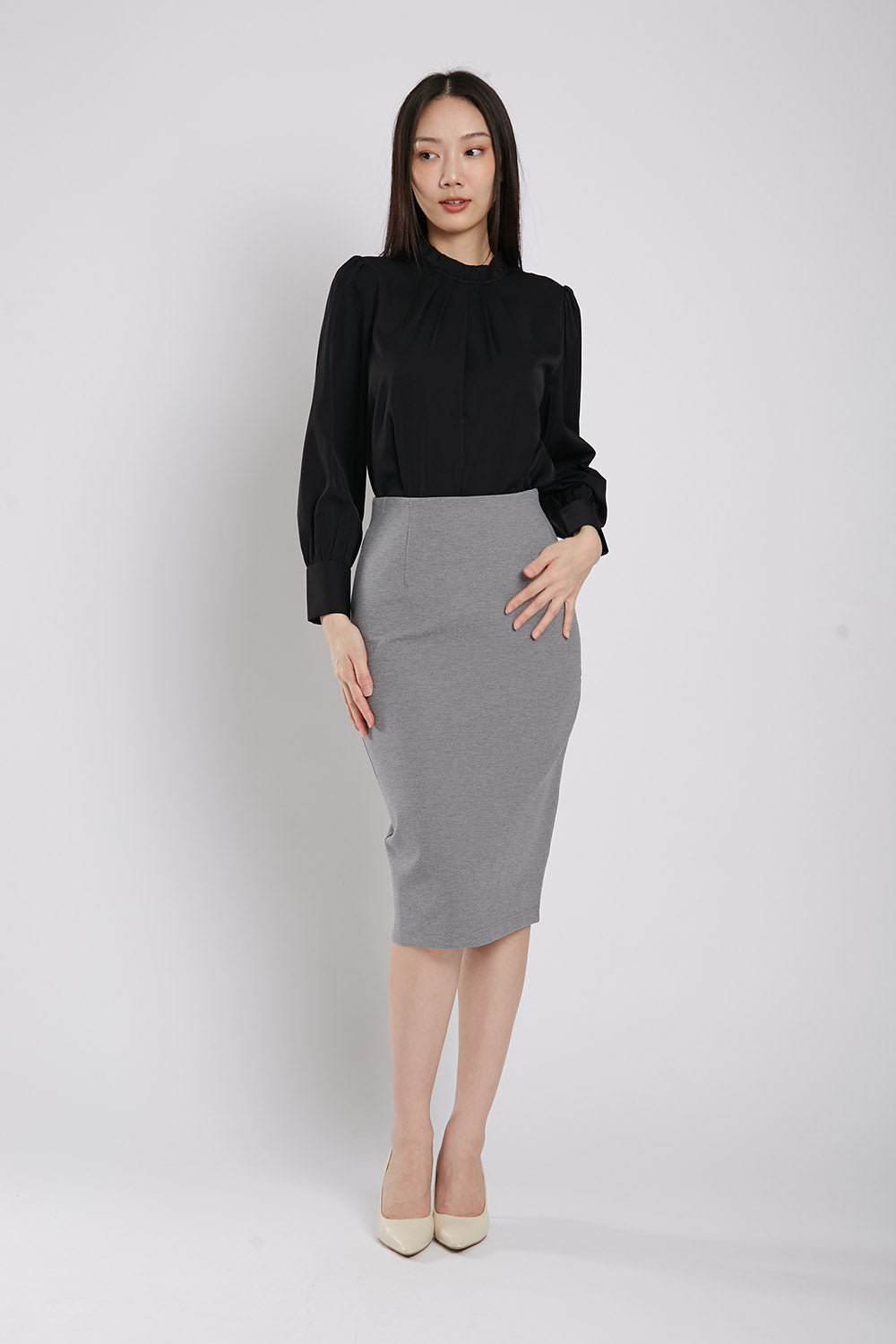 Thysha Ultra-Stretch Pencil Skirt in Grey - Image 3