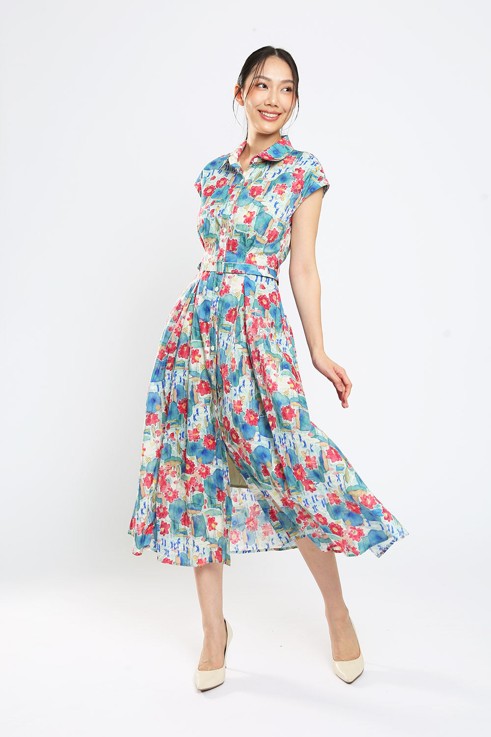 Dezza Midi Dress in Blue Floral Print