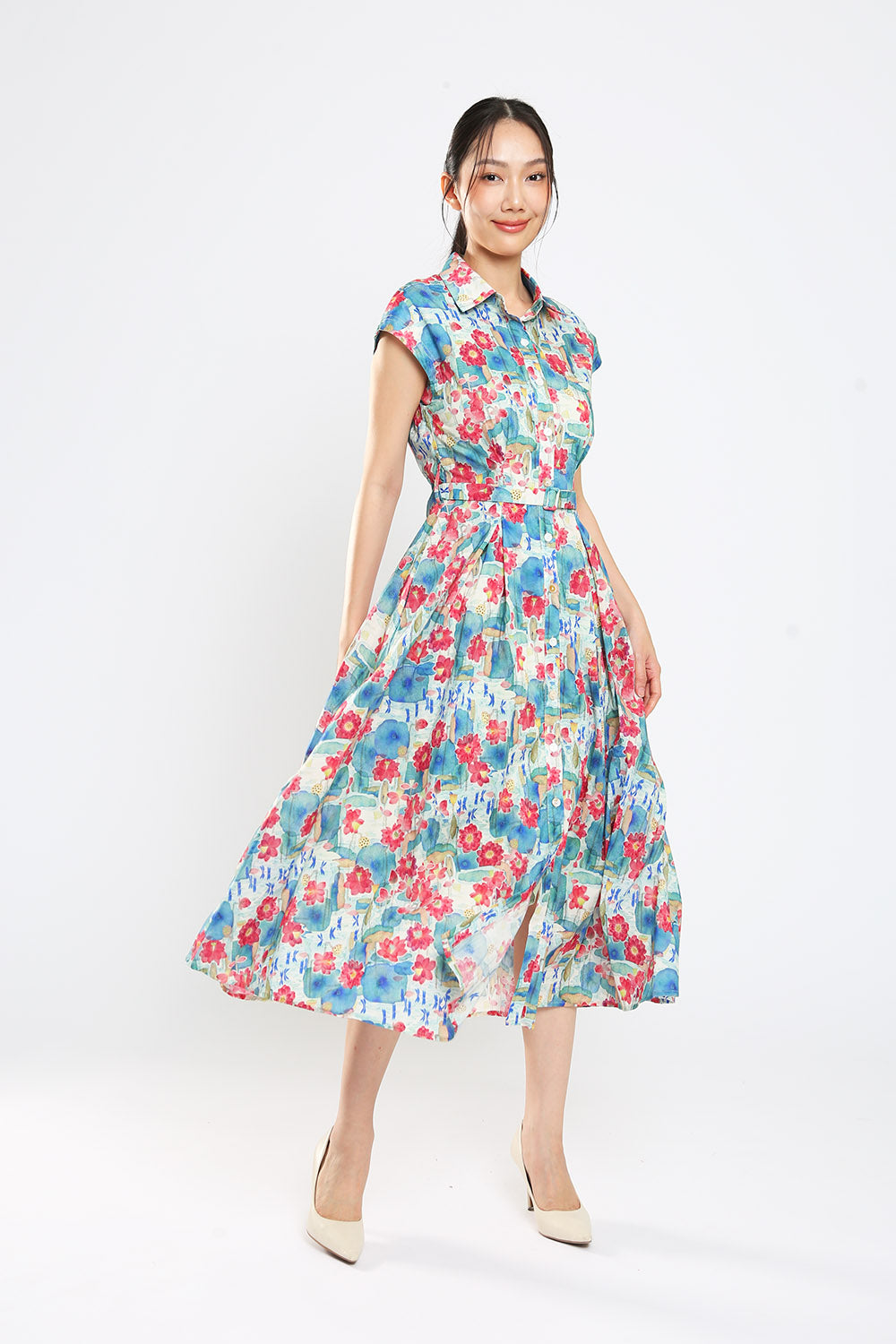 Dezza Midi Dress in Blue Floral Print - Image 4