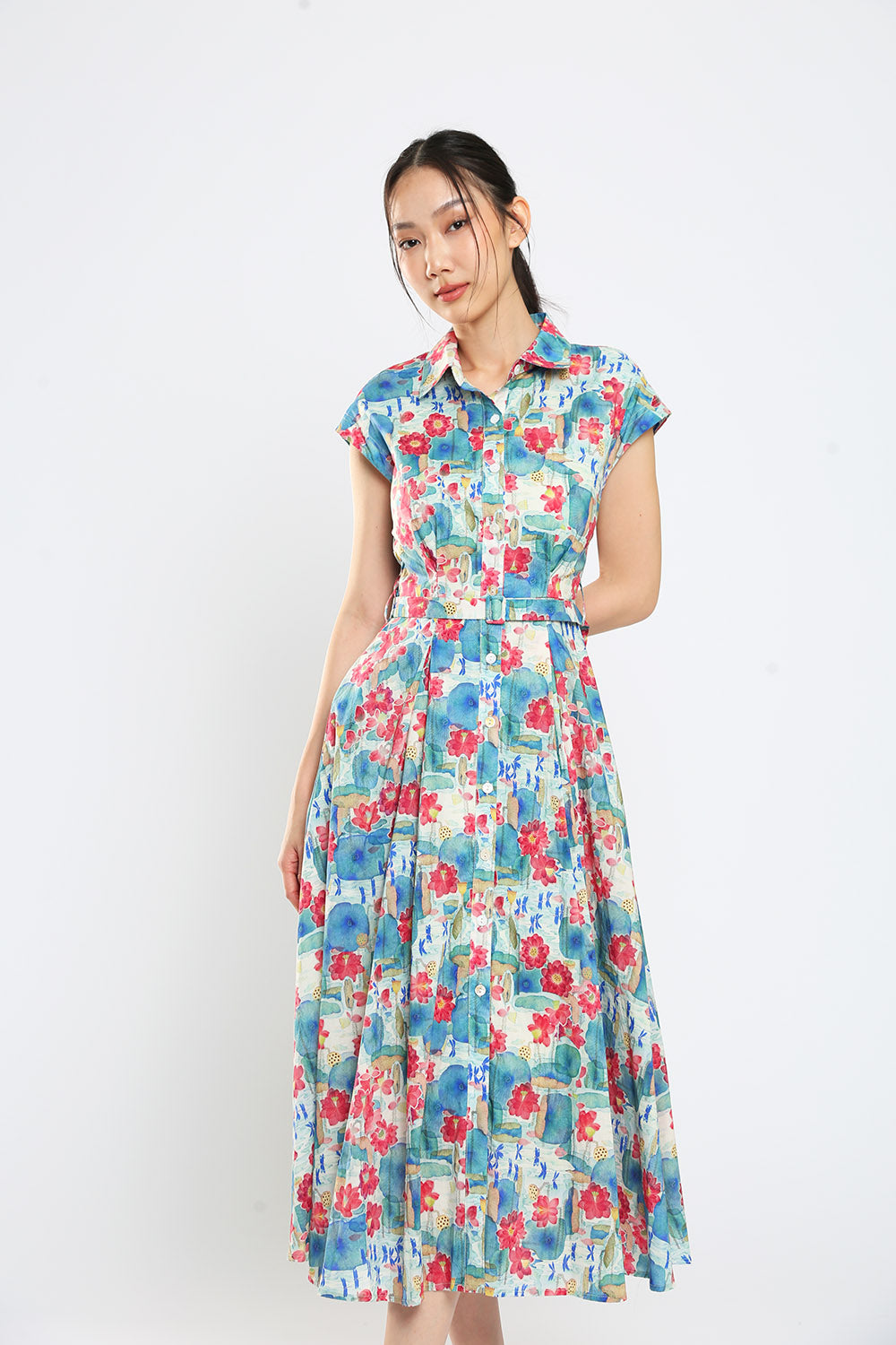 Dezza Midi Dress in Blue Floral Print - Image 5