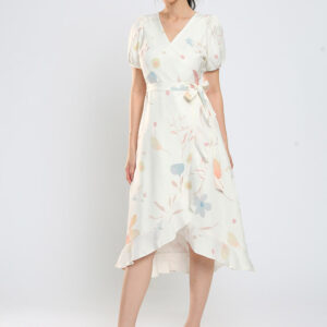 Devonne Wrap Dress in White Floral