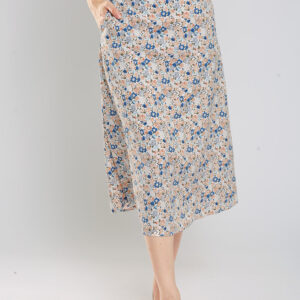 Delania Floral Print Midi Skirt in Apricot Blue Floral
