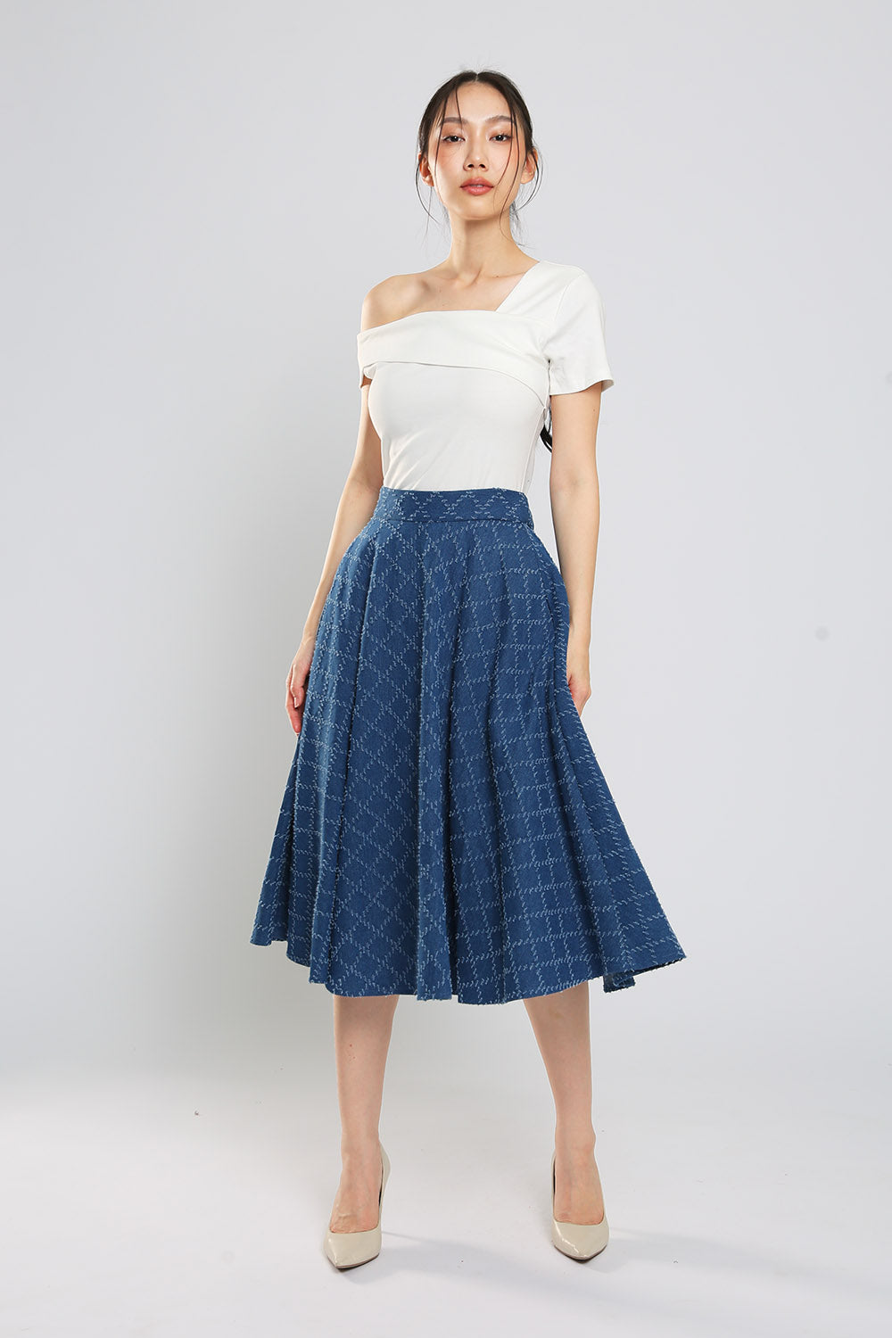 Ryland Weight Contrast-Stitching Denim Skirt - Image 5