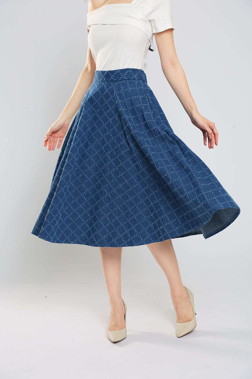 Ryland Weight Contrast-Stitching Denim Skirt