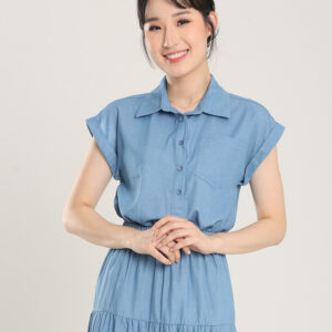 Morie Collar Blouse in Denim Blue