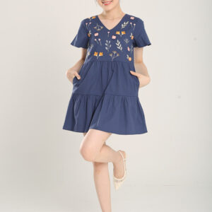 Madisyn Embroidered Denim Mini Dress in Dark Wash