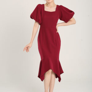 Margaux Mermaid Bodycon Midi Dress in Red