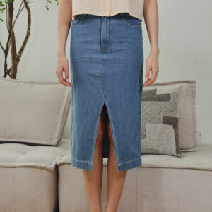 Aubrie Front Slit Denim Midi Skirt