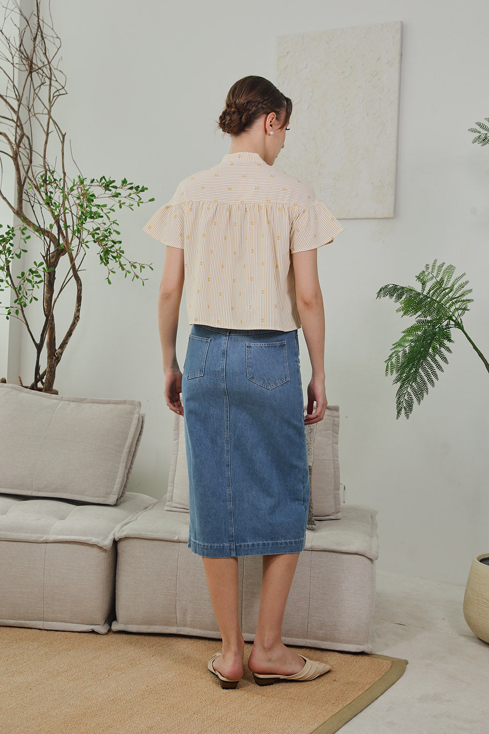 Aubrie Front Slit Denim Midi Skirt - Image 6