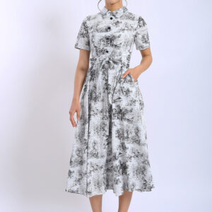 Erinn Scenic Shirt Midi Dress in Monochrome Noir