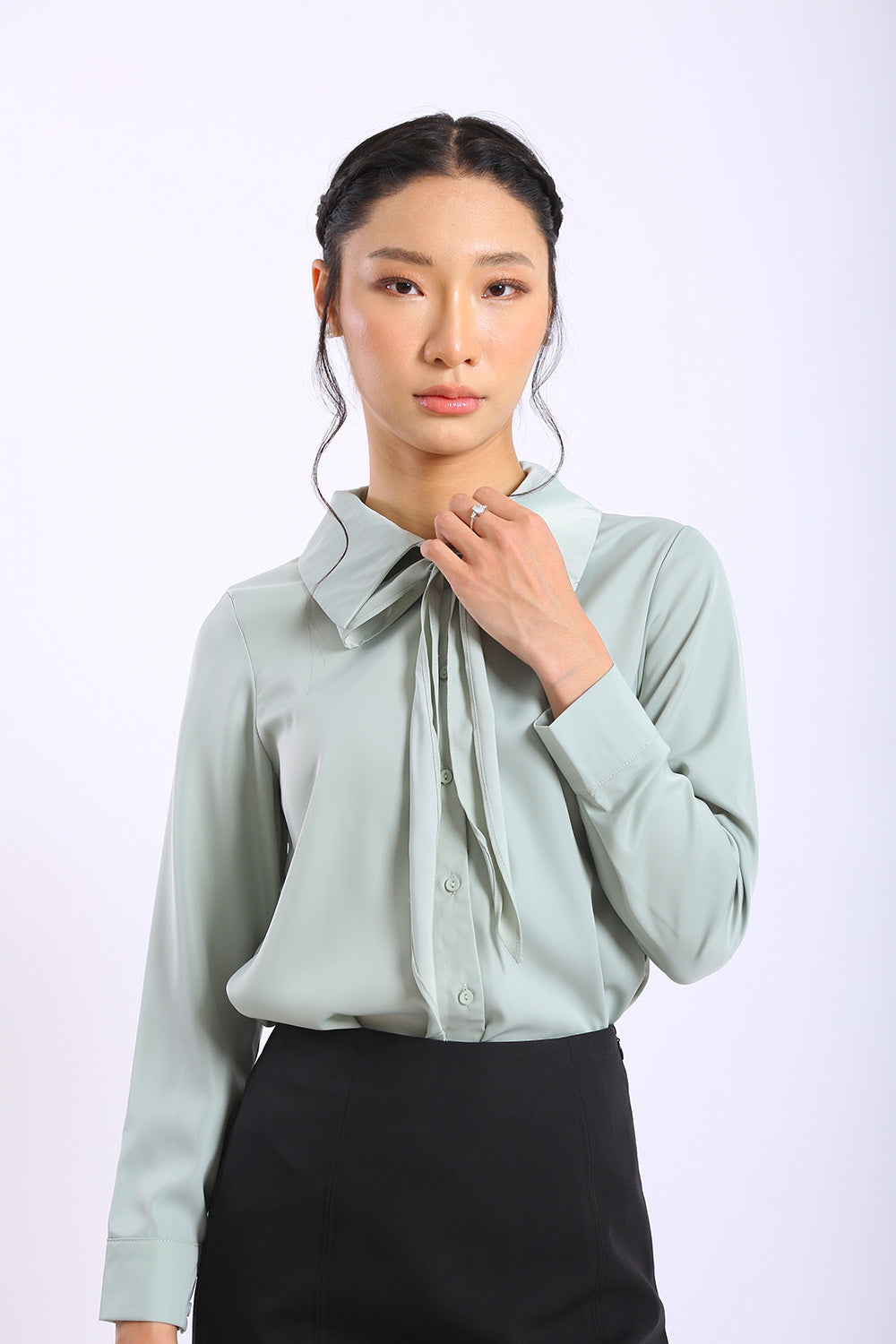 Colette Bow Blouse in Soft Sage