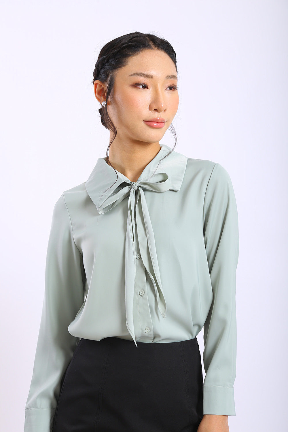 Colette Bow Blouse in Soft Sage - Image 2