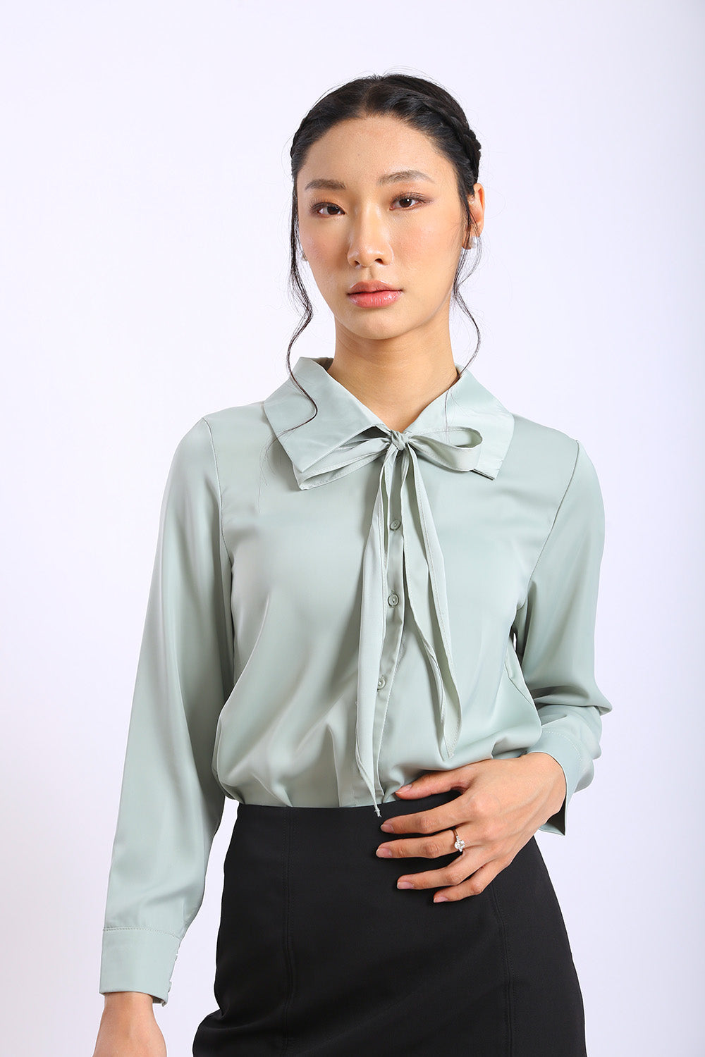 Colette Bow Blouse in Soft Sage - Image 3