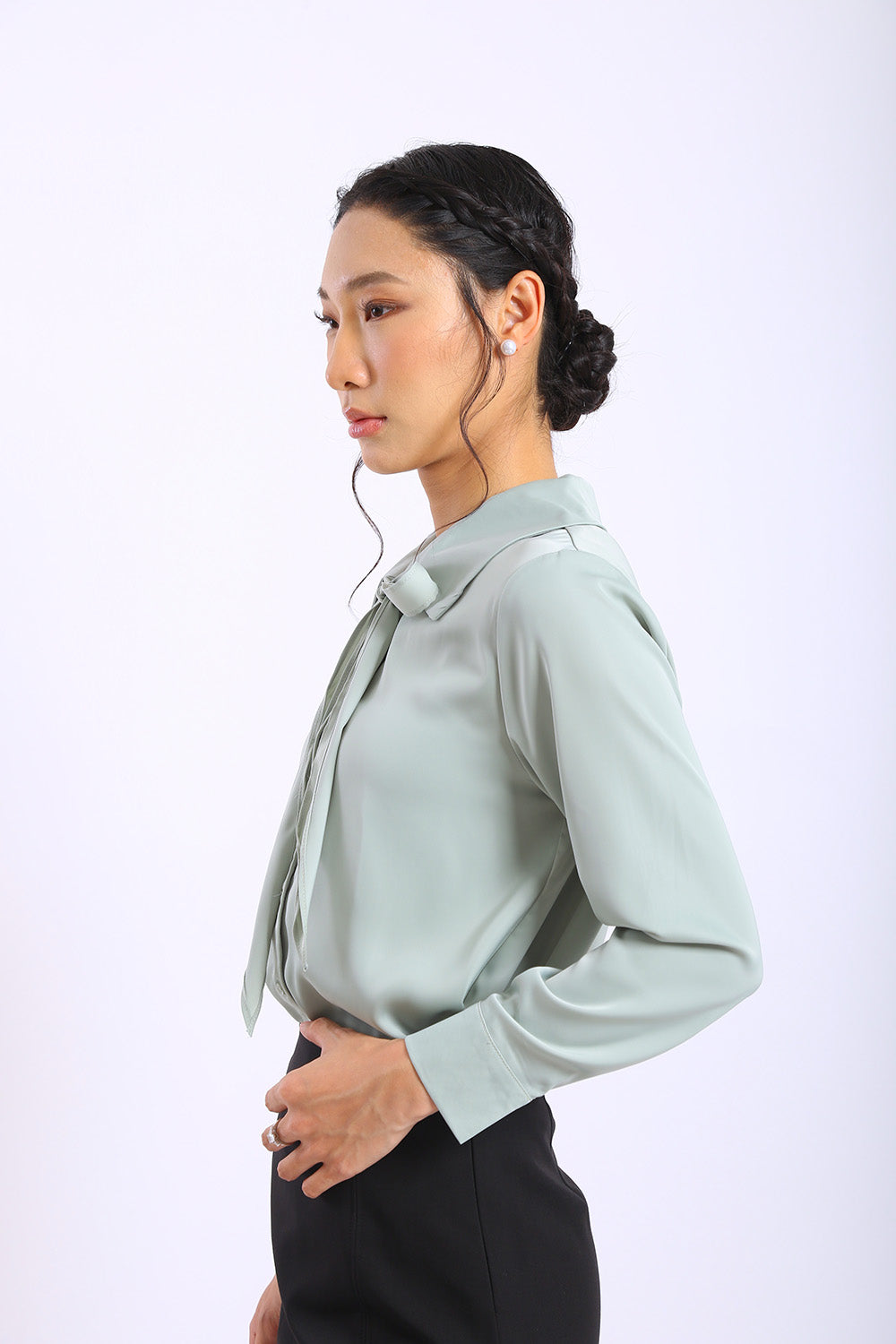 Colette Bow Blouse in Soft Sage - Image 6