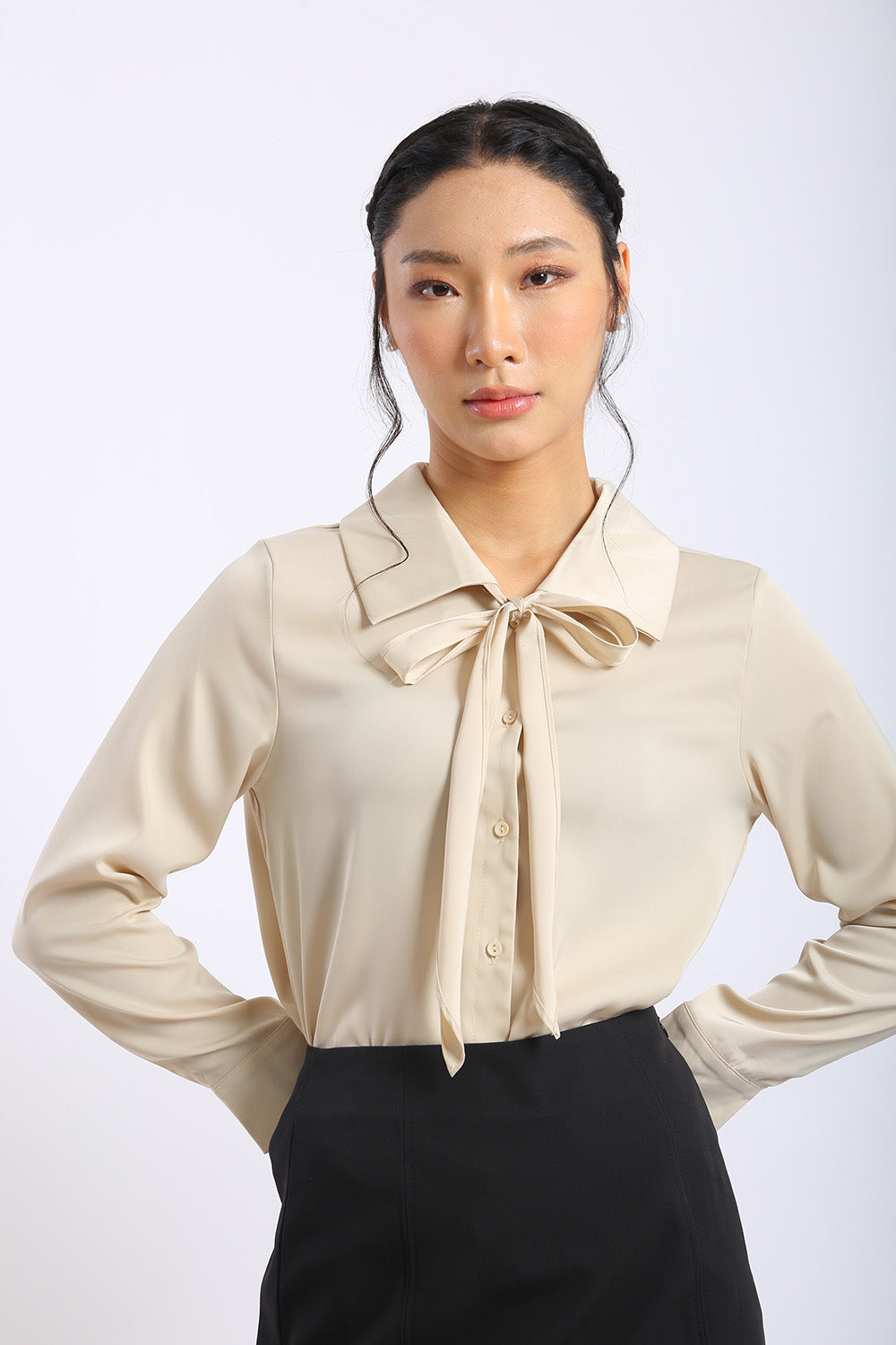 Colette Bow Blouse in Champagne - Image 4