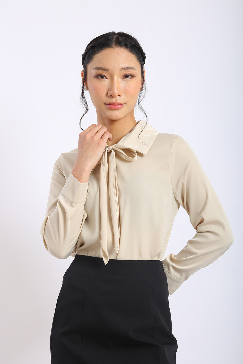 Colette Bow Blouse in Champagne - Image 5