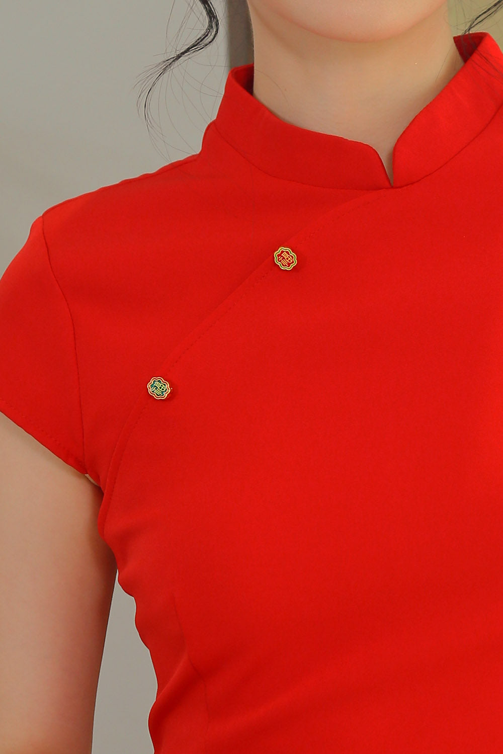 Rin Mandarin Button Top in Cherry Red - Image 2
