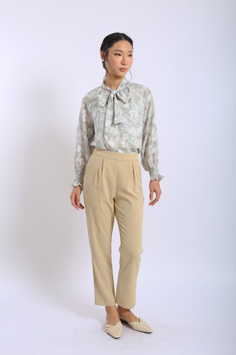 Valeria Pleated Straight Leg Pants in Beige - Image 6