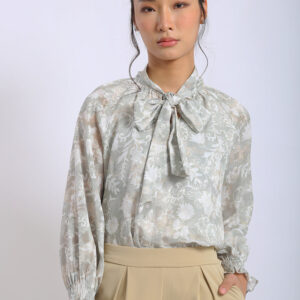 Elara Floral Tie-Neck Blouse in Sandstone Bloom