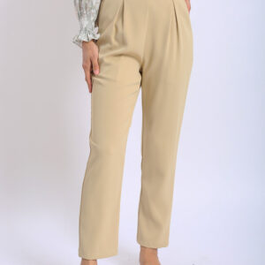 Valeria Pleated Straight Leg Pants in Beige