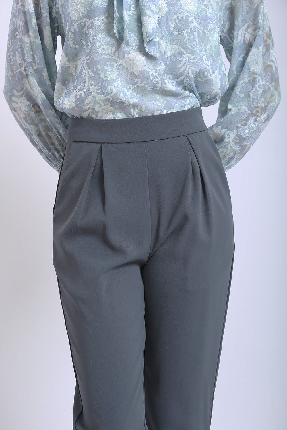 Valeria Pleated Straight Leg Pants in Grey - Image 3