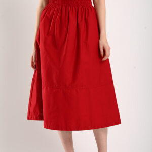 Naura Cotton Elasticized Waistband A-Line Skirts in Red