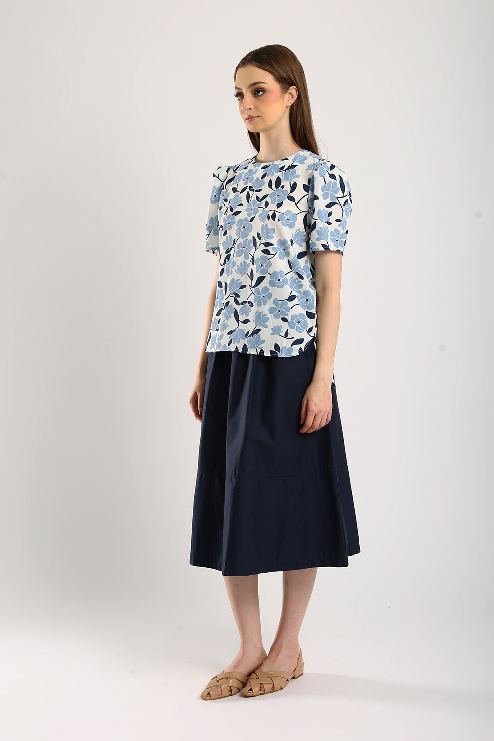 Naura Cotton Elasticized Waistband A-Line Skirts in Navy Blue - Image 6
